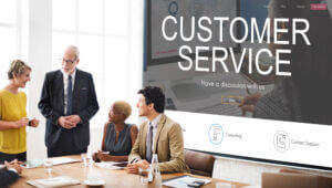 Customer service topic discussion in a business meeting