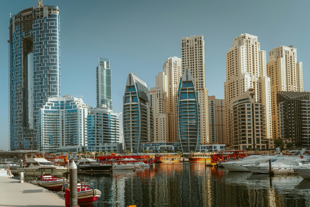 Marina with Panorama of Modern Skyscrapers in Background